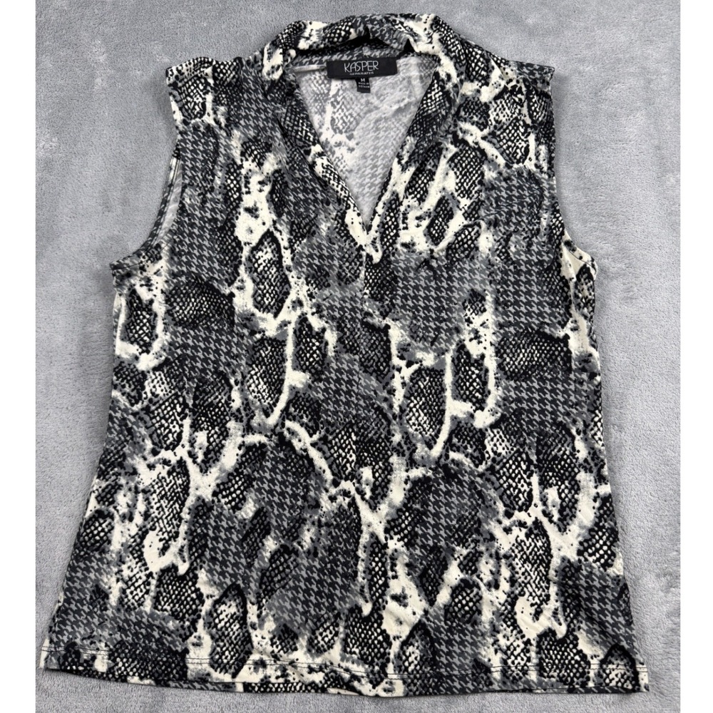 Kasper Separates Women's Sleeveless Snake Print Collared Top Size M